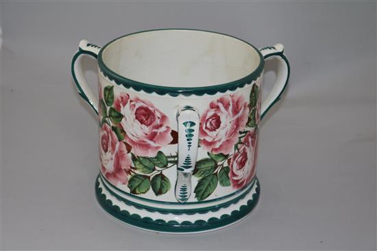 Large Wemyss ware loving cup, height 19.5cm, restorations(-)
